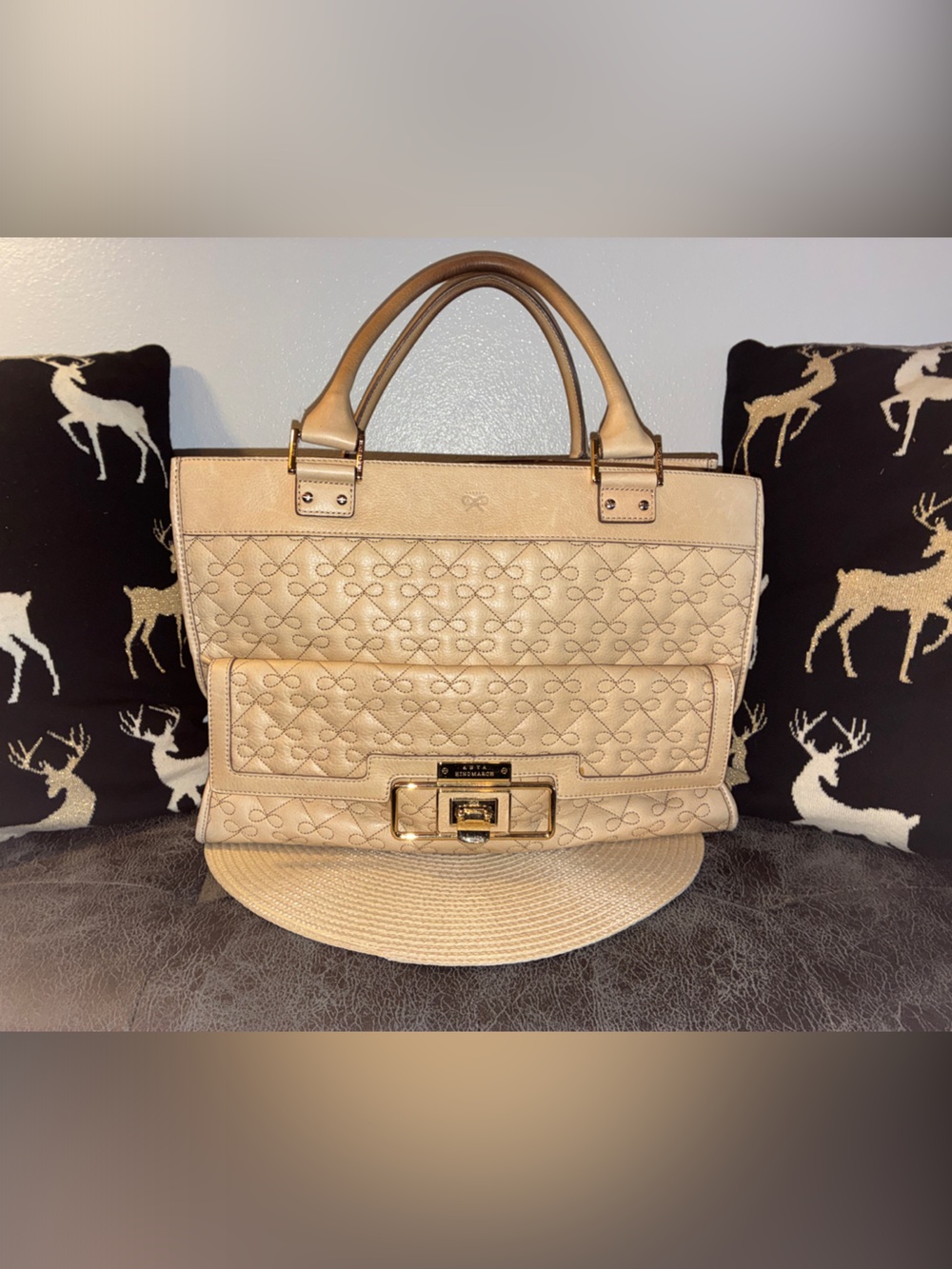 Anya Heindmarch leather Quilted Tote Bag with Gold Hardware